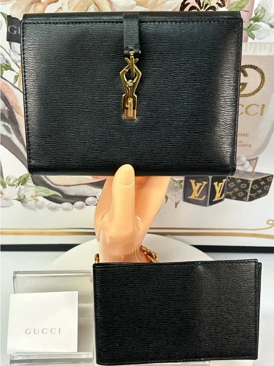 2-Pc GUCCI Jackie Black Leather Bifold Wallet with Checkbook 🖤 - Picture 3 of 17
